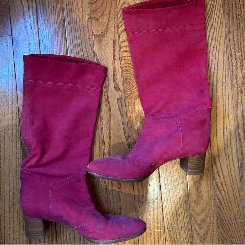 Christian Louboutin red suede boots